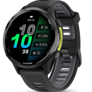 Forerunner® 970 Bisel de Titanio con revestimiento de DLC en gris con caja en negro y correa en negro/gris