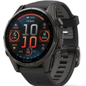 fēnix® 8 – 43 mm, AMOLED Zafiro, Titanio con revestimiento de DLC con correa de silicona negra/gris