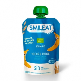 POUCH YOGUR Y AVENA ECO SIN AZUCARES AÑADIDOS +12 MESES 100G SMILEAT – Caja de 10 Unidades