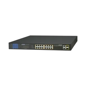 Switch no administrable PoE+ Extended, Aislamiento VLAN de 16 puertos + 2 combo TP/SFP Gigabit y Pantalla