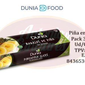 Piña en almibar Dunia – Pack 3×225 Gr. – Caja de 8 Unidades