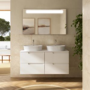 Conjunto mueble de baño de 4 cajones 120 cm VIMA blanco + Encimera blanca de Salgar